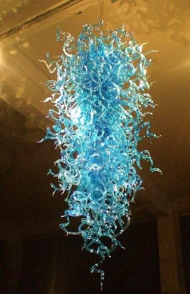 Lampade Fornitore della Cina Lampadari di cristallo di vetro di colore blu Lampadario di stile per ristoranti Lampada di illuminazione per interni a forma lunga Lampada a sospensione a LED