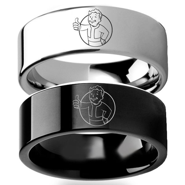 

fallout 4 vault boy vault-tec mascot ring men 6mm titanium stainless steel black lovers ring men fallout fans gift rings women, Golden;silver