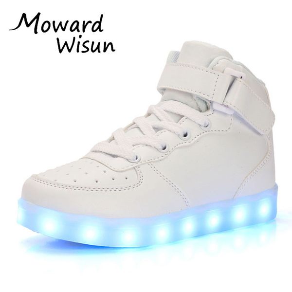 

spansee fashion good quality children led shoes with light up glowing luminous shoes for kids boys girls baskets led slippers 25, Black;red