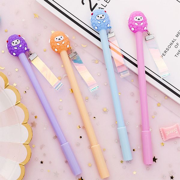 

32 pcs/lot cartoon alpaca laser gel pens cute sheep 0.38mm black ink signature pen stationery gift school writing supplies