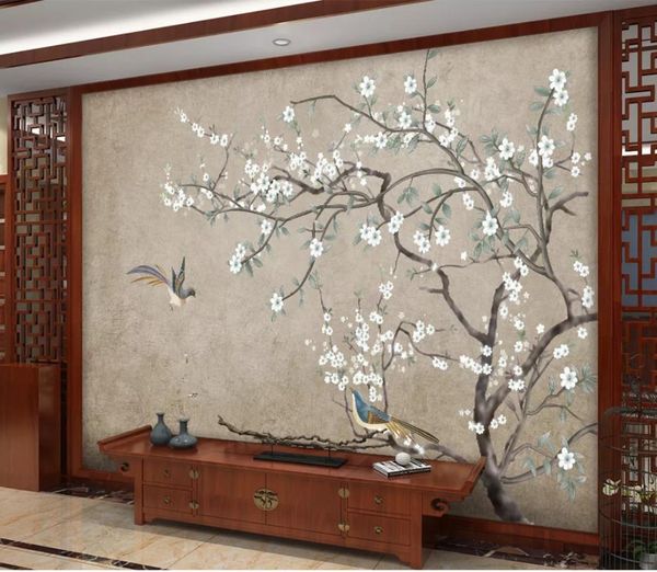 

modern custom 3d wallpaper flower and bird illustration, television background painting wallpaper mural painting for living room