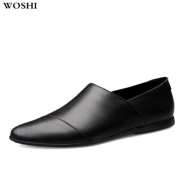 

fashion men flats shoes breathable comfortable man casual shoes slip on male outdoor driving moccasin men genuine leather, Black