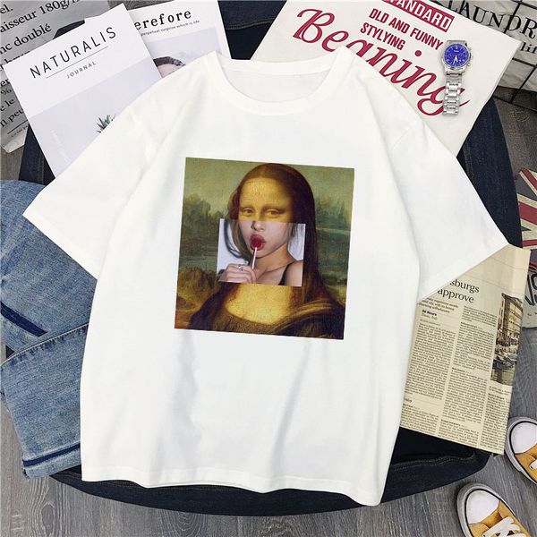

дизайнер shirt женщины лучших ulzzang мона лиза мультфильм fun мода печать тенниска spoof личность мода harajuku повседневного tumblr, White