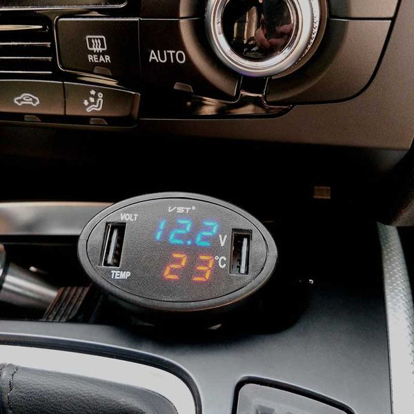 

car (black shell) blue red voltmeter thermometer dual usb