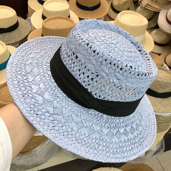 

202005-taiy138 handmade paper fancy knitting holiday fedoras cap men women panama jazz outdoor hat, Blue;gray
