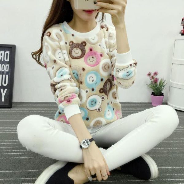 

2019 autumn winter casual women hoodie cartoon teddy bear head print harajuku o-neck long-sleeve pullover ladies sweatshirt, Black