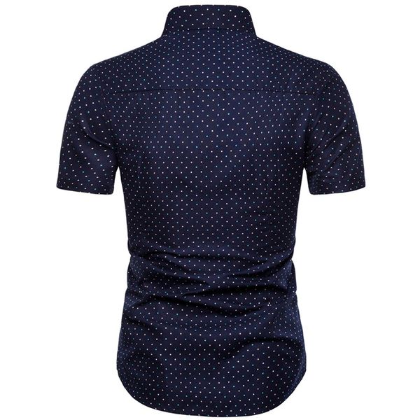 

men shirt summer short sleeve slim fit business dress shirt dots printed turn-down collar office shirt male camisa masculin, White;black