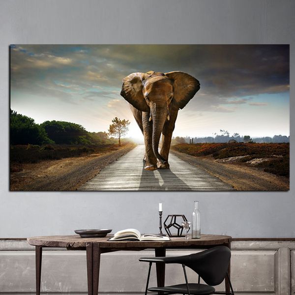 

africa elephant animal landscape oil painting wall art pictures painting wall art for living room home decor (no frame