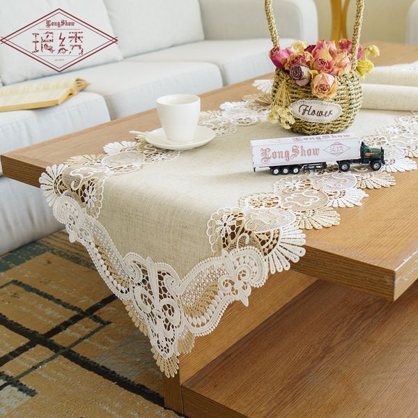 

2019 sale european pastoral linen solid color rectangular classic embroidered tablecloth coffee table cover towel cloth runner