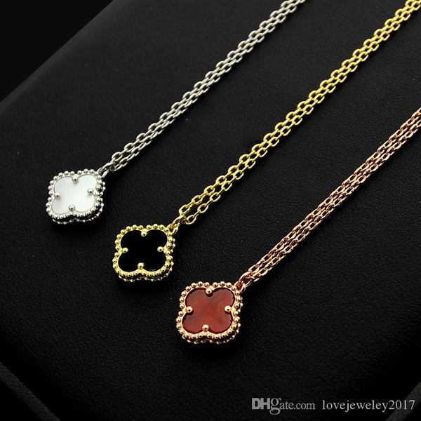 

luxury jewelry silver rose gold shell clover pendant designer necklace 18k gold stainless thin chain 1cm mini single flower women necklaces