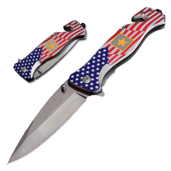 

USA Flag Browning DA136 Flipper Folding Pocket knife 5Cr15Mov Blade Survival EDC Tactical Rescue Knives Steel Handle Outdoor gear P576Q F