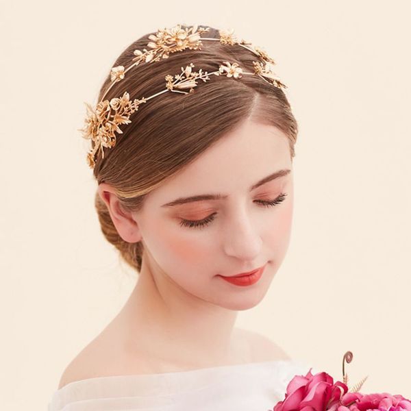 

the new golden hair hoop crown bride headdress wedding accessories a1437 gift box, Golden;white