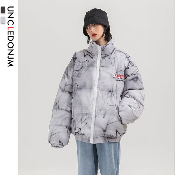 

uncledonjm winter jacket fashion design hooded bomber cotton parka outerwear new streetwear loose zipper jackets parka 312, Black