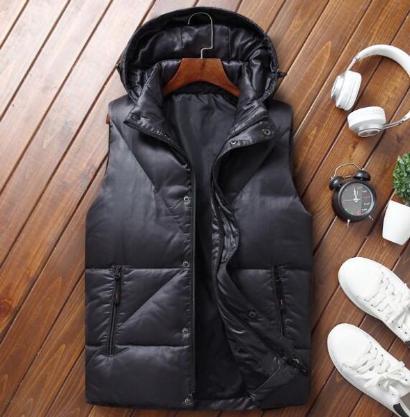 

men's korean version of the new boutique special personality handsome fashion thickening warm with hat collar winter down jacket vest, Black