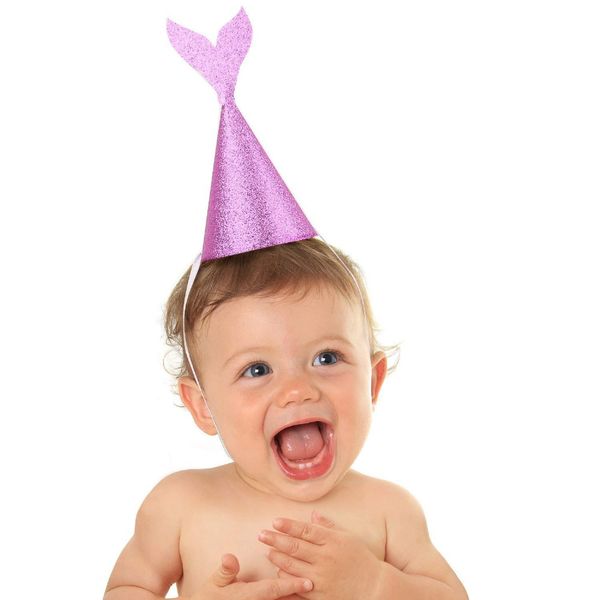 

6 pcs/lot lovely girl's mermaid party supplies glitter cardboard birthday hat headband under the sea birthday party decoration