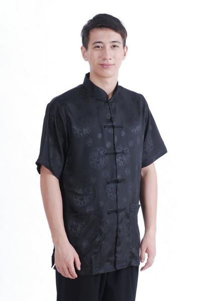 

men new arrival shirt chinese tradition style dragon pattern short sleeve shirts, White;black