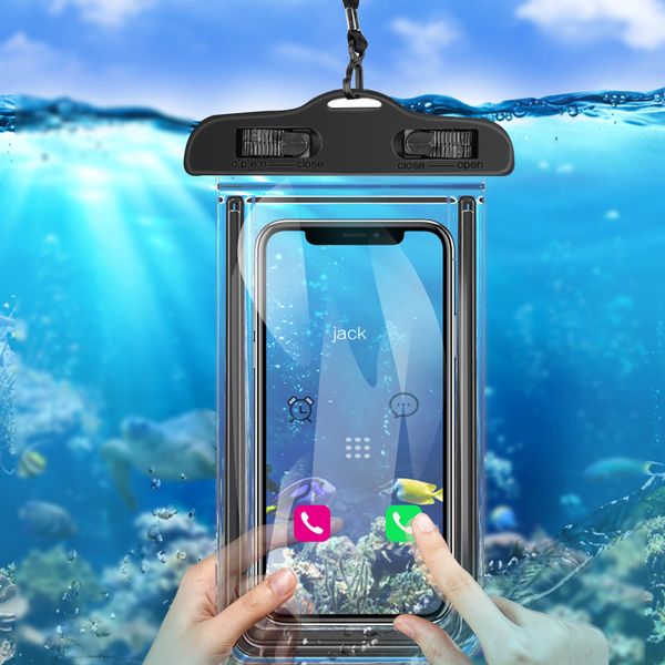 

moskado 100% waterproof luminous phone cover for iphone 11 x xr xs max pouch bag case for samsung s10 huawei p30 waterproof case