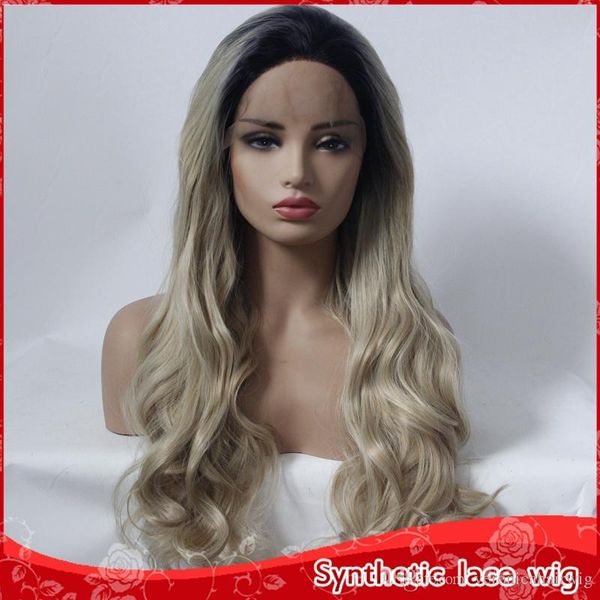 Dark Roots Ombre Blonde Wigs New Sexy Long Body Wave Synthetic