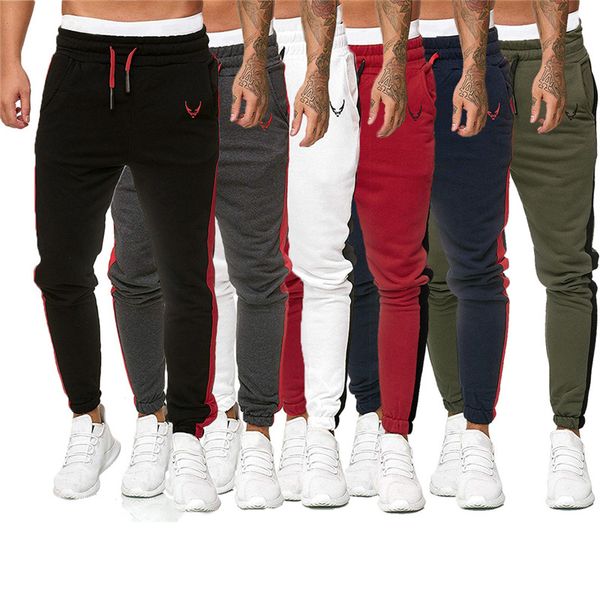 

casual designer regular mens pants drawstring full length pencil pants striped mid male fashion midweight clothing, Black