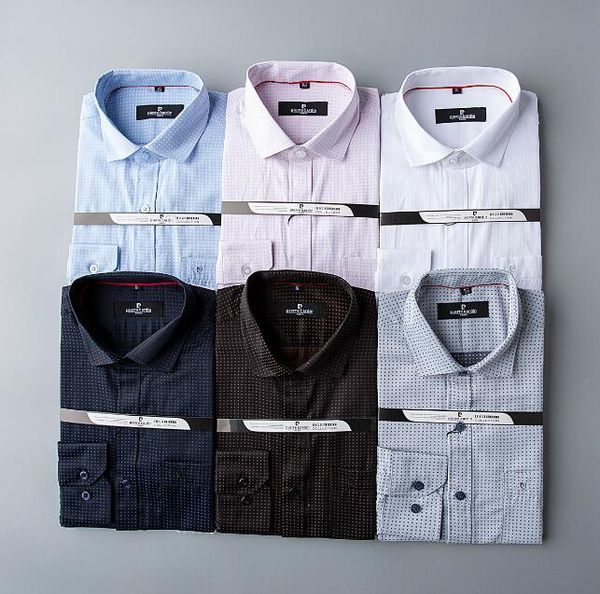 

wholesale 2020 new brand spring autumn casual long sleeve men shirt cotton formal business plaid mens dress shirts plus 188#04, White;black