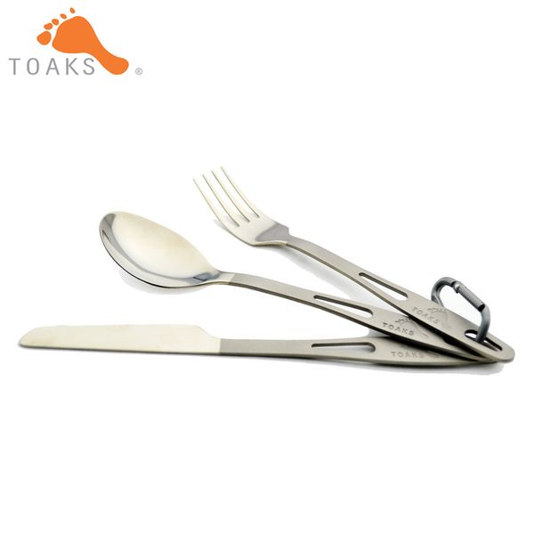 

toaks slv-02 titanium 3-pieces cutlery set semi-polished outdoor picnic and household dual-use fork tableware spoon