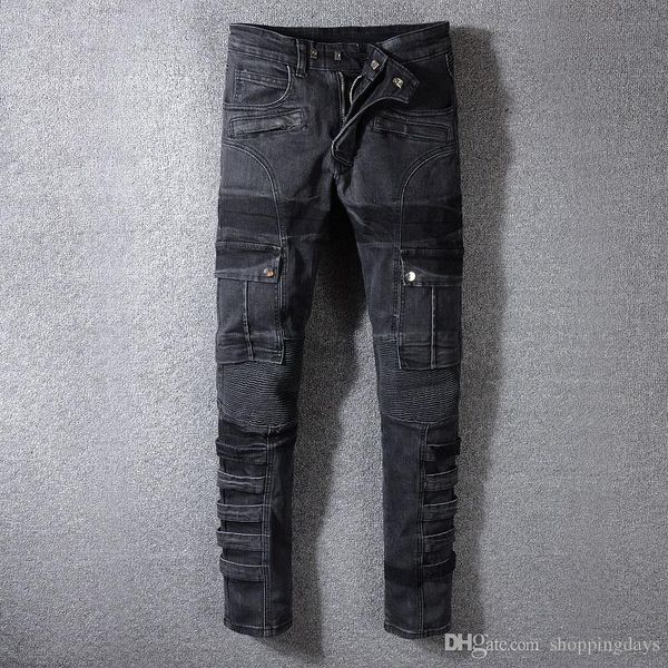 

bal mens designer jeans distressed slim fit motorcycle biker denim for men fashion hip hop mens black jeans, Blue