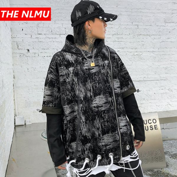 

hoodies men harajuku fake two piece zipper design pullover sweatshirts 2019 streetwear fashion hip hop male hoodie wg459, Black