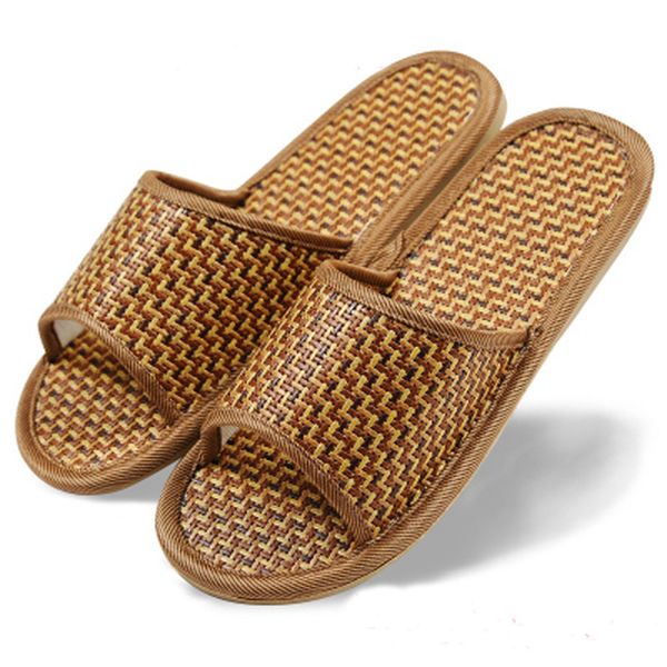 

fashion rattan straw mat ladies sandals and slippers summer new couple slippers home indoor men and women sandals, Black