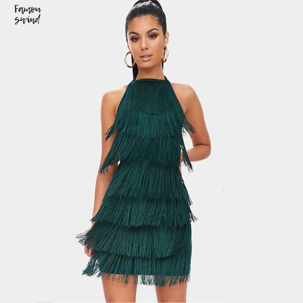 

women tassels party dress halter strap backless dresses bodycon summer runway twill glam party dress gatsby fringe flapper dress, Black;gray