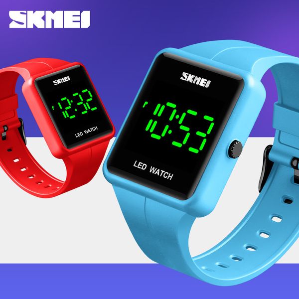

new skmei simple men women digital watch sport led light big figure display 3bar waterproof colorful pu strap relogio masculino, Slivery;brown