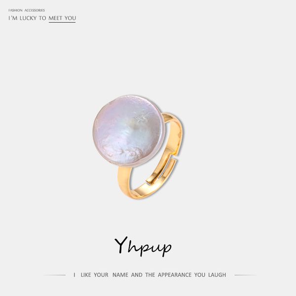 

yhpup trendy simple natural freshwater pearls open rings elegant statement copper adjustable rings for women party accessories, Golden;silver
