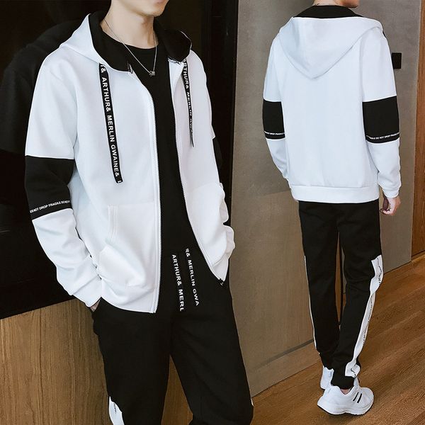 

new fashion men's casual set hooded sweatshirt long sweatpants 2 pieces black white hoodie plus size -5xl letters printed h8, Gray