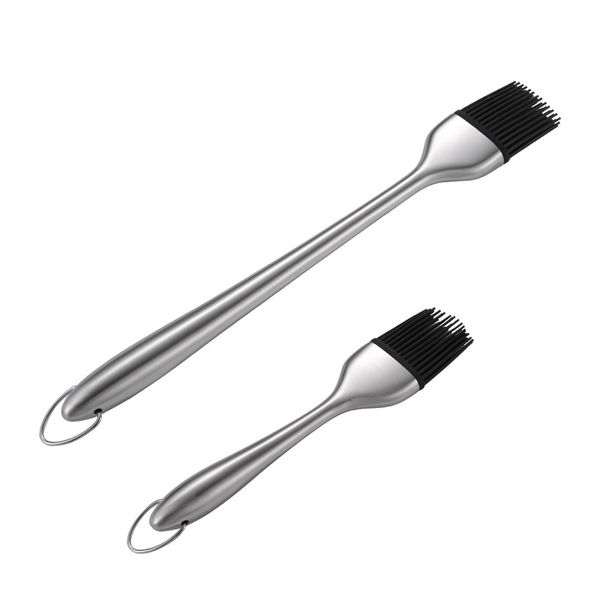 

high temperature resistant silicone barbecue long and short hair brush 304 stainless steel handle silicone brush head