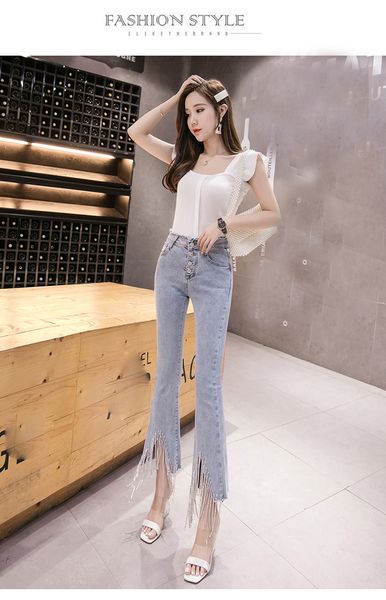 

blue gray women's tailored waist and hip princess jeans bk796