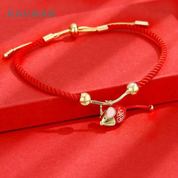 

new year red rope bracelet ins design sense of the birth year small mouse female simple personality jewelry, Golden;silver