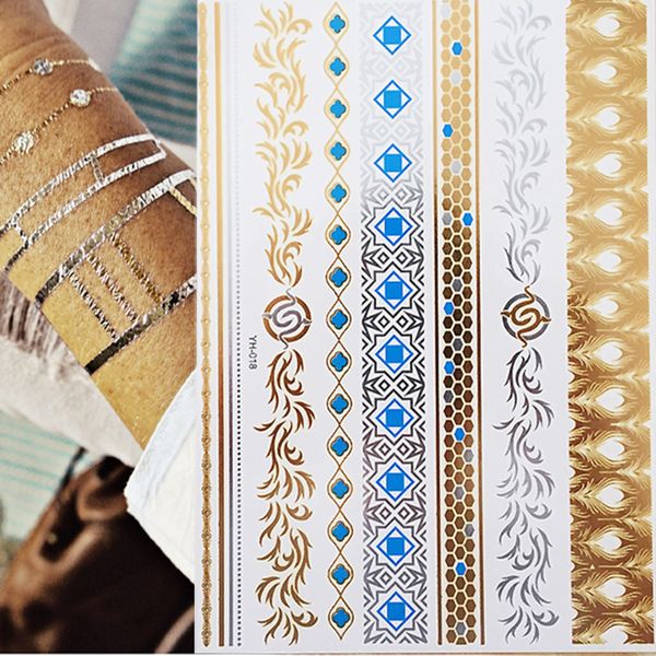 

1 sheets gold silver temporary metallic tattoo body henna jewellery sticker bohemian