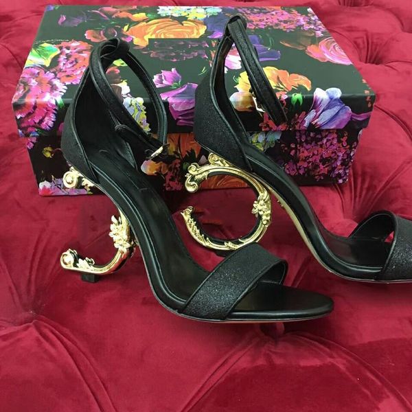 

european classic luxury style women's sandals fashion slippers sandal alphabetic heel leather letter designer style belt buckles, Black