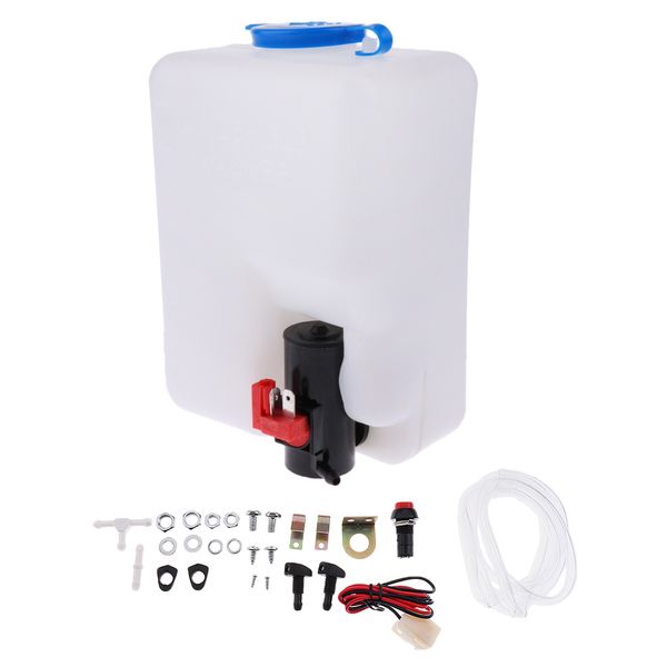 

12v universal windshield washer bottle kit with pump hose jet wiring switch
