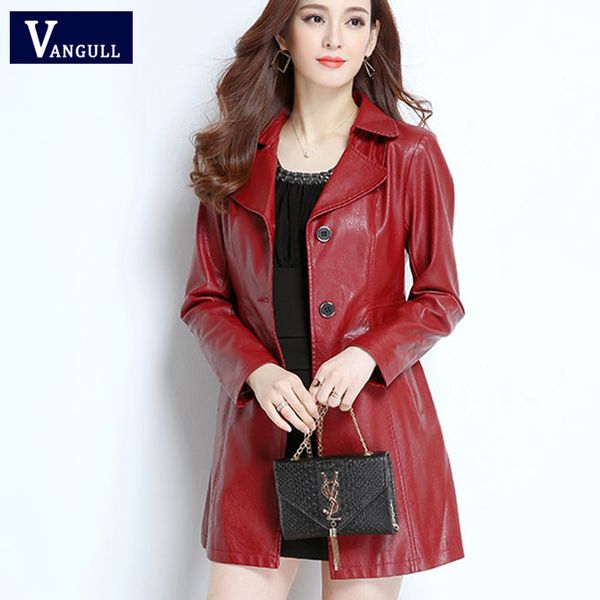 

vangull women faux leather jackets fashion long sleeve loose plus size pu leather coat 2019 winter new women outerwear, Black