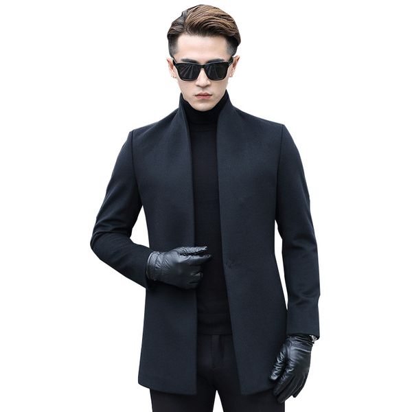 

100% wool coat autumn winter jacket men woolen coat streetwear windbreaker outwear mens jacket and abrigo f-xr-17t-43my1830, Black