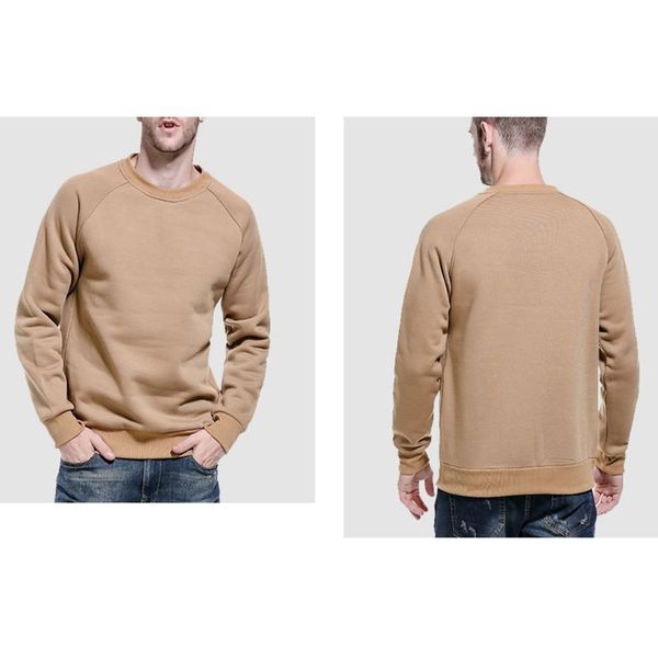 

men boys plus size autumn long sleeve sweatshirt brushed lining solid color pullover casual loose crewneck streetwear s-2xl, Black
