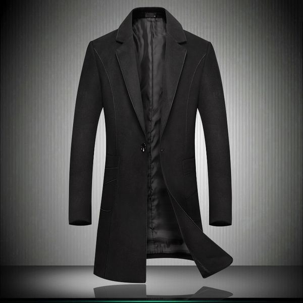 

mens winter warm wool blends jacket men's high-quality overcoats casual slim business long section boutique trench jackets, Black