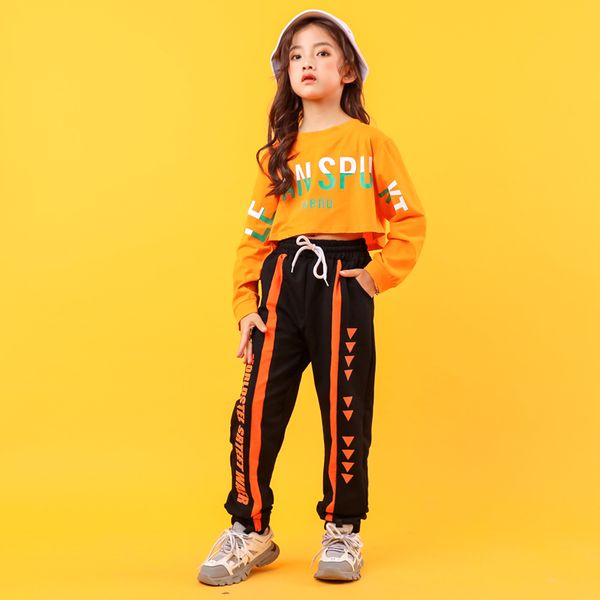 

kid print casual pants cropped hoodie shirt sweatshirt for girl hip hop clothing dance clothes ballroom dancing costume wear, Black;red