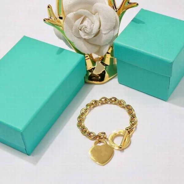 

2020 silver rose gold gold heart rings stainless steel chains bracelet with box and dastbag size, Golden;silver