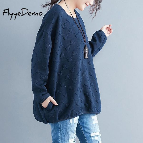 

loose autumn winter sweatshirt women 2019 casual blue long sleeve 3d cartoon big sweatshirt female pullover plus size clothing, Black