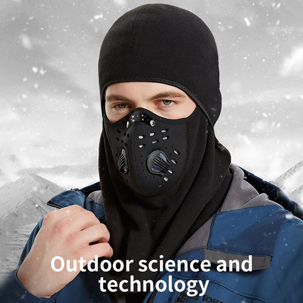 

winter cycling mask outdoor windproof thermal headgear anti-haze mask thick fleece anti-e scarf man woman, Black