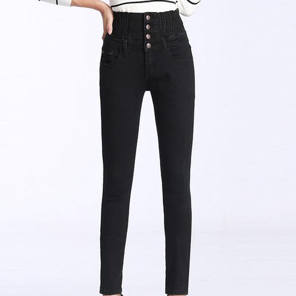 

elastic high waist long denim pant women button loose plus size 8xl jeans, Blue