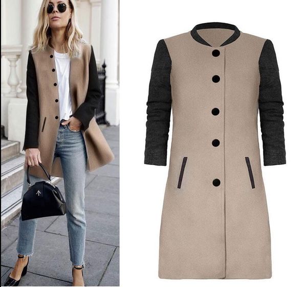 

fashion slim womens long coats 2018 winter single breasted o-neck wool blend coat and jacket solid new ladies coats, Black