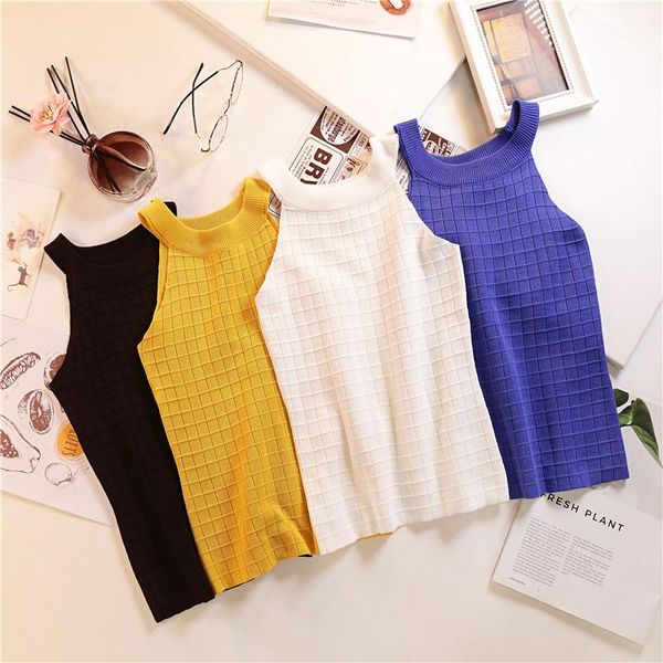 

цвет slim fit повседневный crop top famale дизайнерские танки женщин шеи без бретелек вязаные жилет сплошной, White