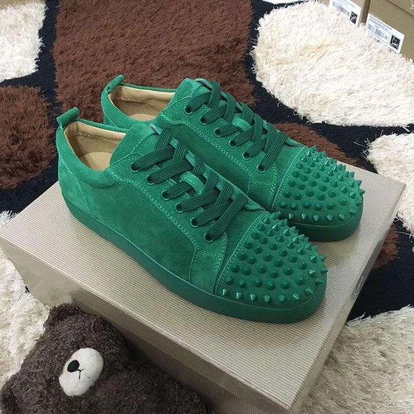 

green suede spikes orlato red sole low red bottom shoes studded sneakers shoe women men luxury designer flat casual trainer, Black